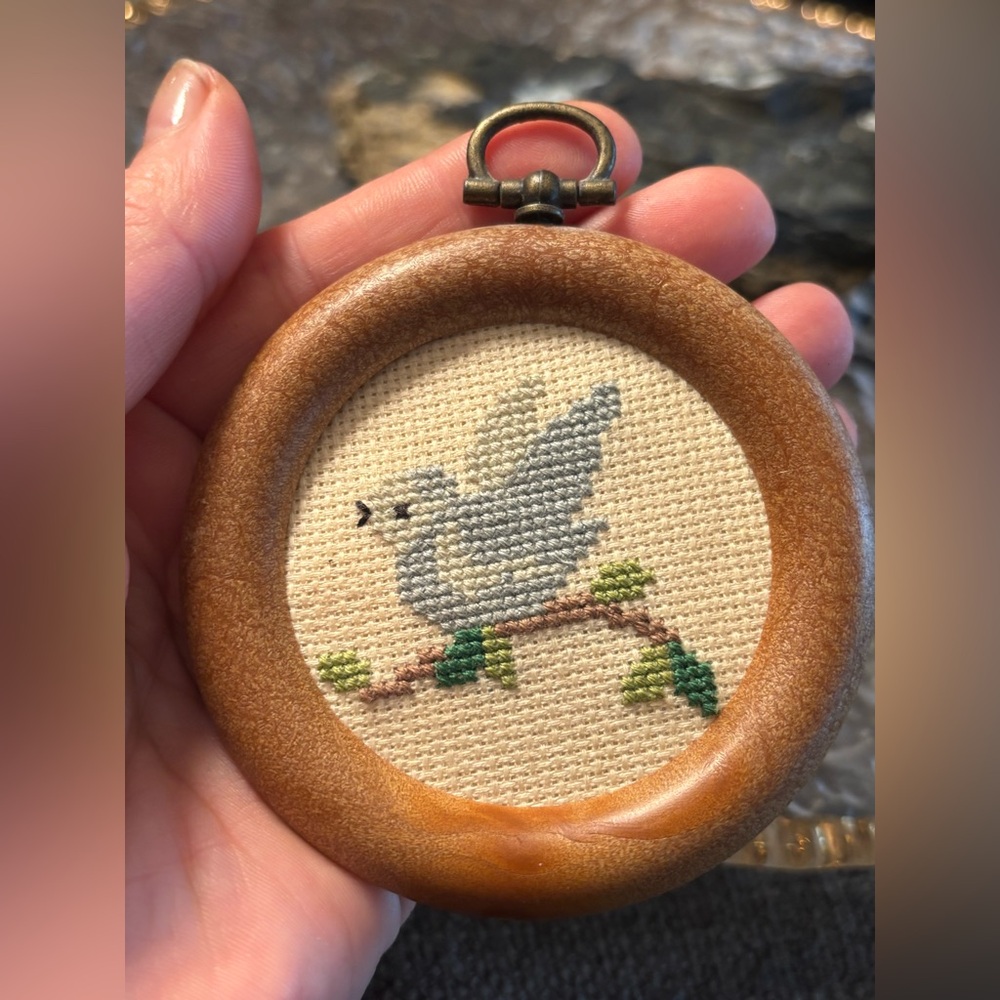 Vintage Mini Bird Embroidery Wall Art Set (3) • Wooden Hoop Frames • Folk Story - Picture 8 of 13